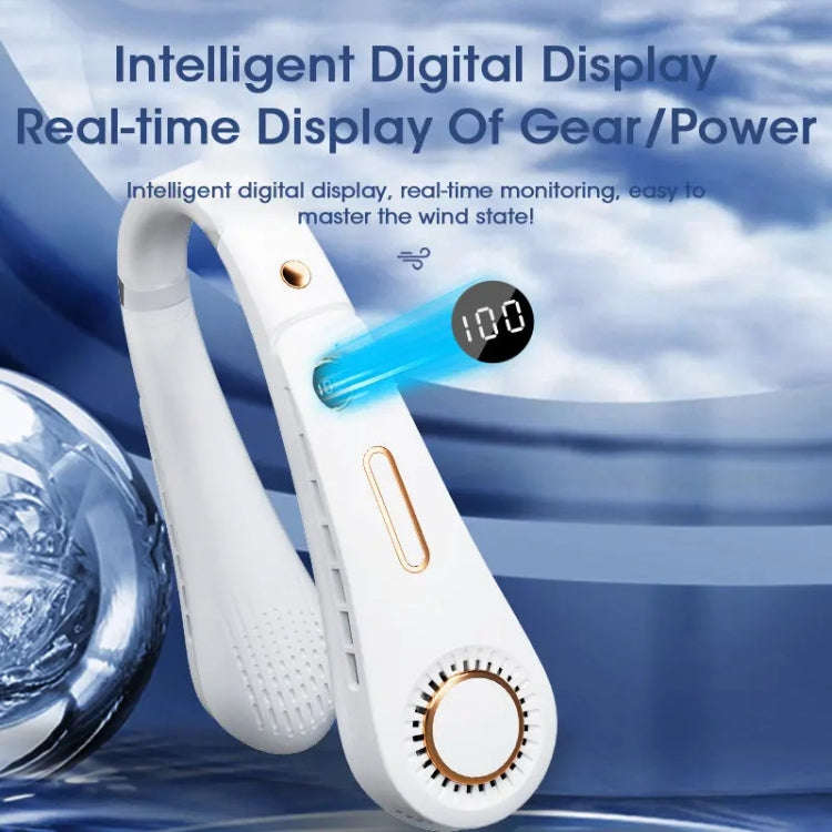 F11 Portable USB Charging Rotating Digital Display Bladeless Hanging Neck Fan(Blue)
