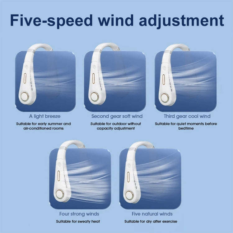 F11 Portable USB Charging Rotating Digital Display Bladeless Hanging Neck Fan(Blue)