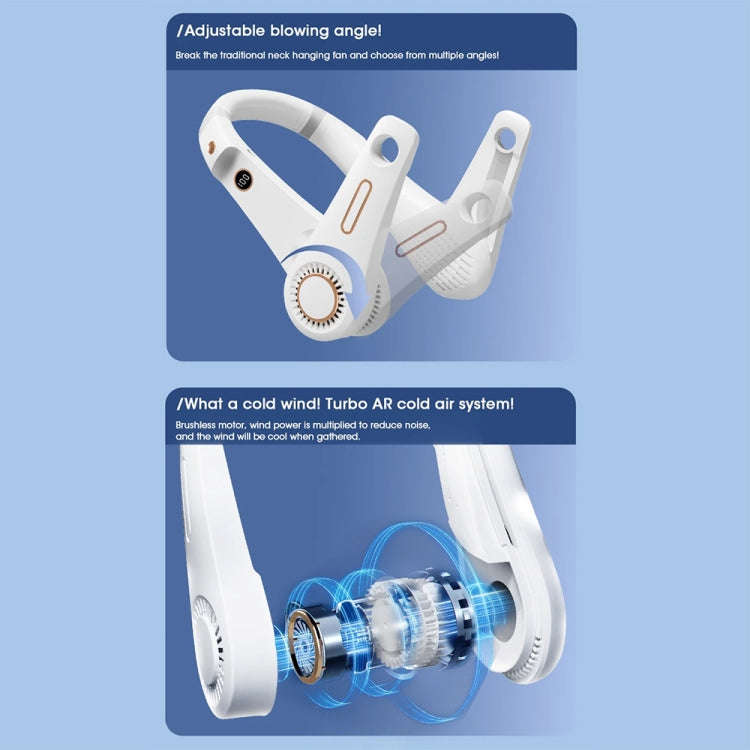 F11 Portable USB Charging Rotating Digital Display Bladeless Hanging Neck Fan(Blue)