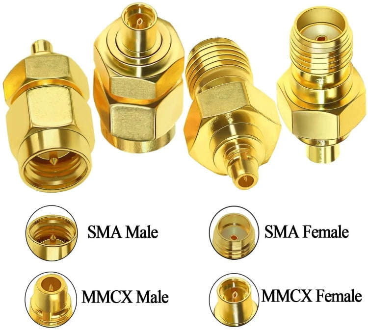 4pcs /Set SMA To MMCX Coaxial Adapter Kit Brass Coaxial Connector RF Antenna Adapter