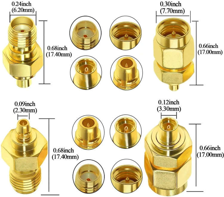 4pcs /Set SMA To MMCX Coaxial Adapter Kit Brass Coaxial Connector RF Antenna Adapter