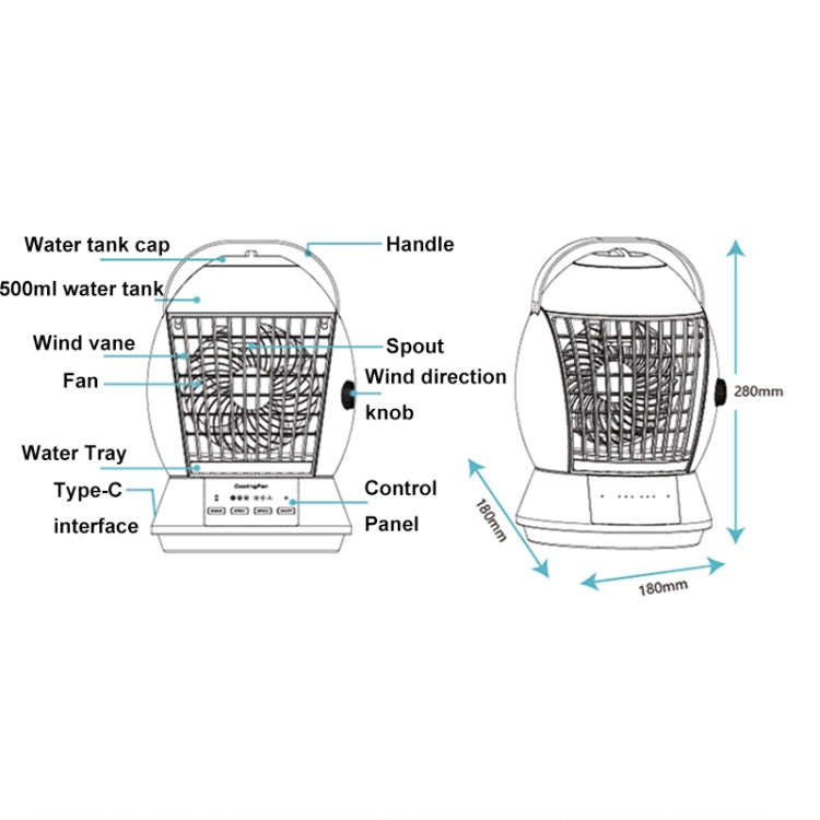 CF-009 USB Touch Spray Humidification Air Conditioning Fan Desktop Office Air Cooler(White)
