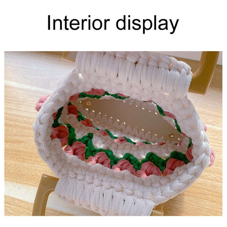 Homemade Tulip Hand Knitting Bag Cloth Strip Line DIY Material Kit With Pearl Shoulder Strap(Beig...