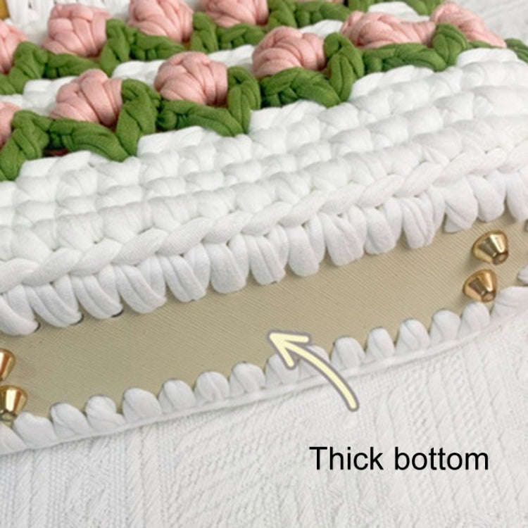 Homemade Tulip Hand Knitting Bag Cloth Strip Line DIY Material Kit With Pearl Shoulder Strap(Beig...