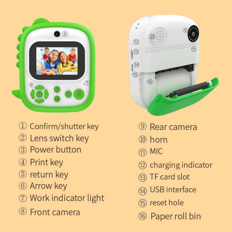 2.4 Inch 1080P HD Instant Printing Camera Children Thermal Printer With 32G TF Card(Blue)
