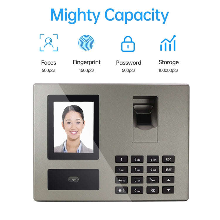 FA03 Intelligent Voice Prompt Face Recognition Fingerprint Attendance Machine(English with US Plug)