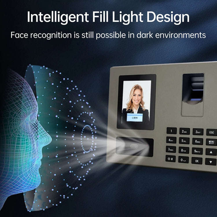 FA03 Intelligent Voice Prompt Face Recognition Fingerprint Attendance Machine(English with US Plug)