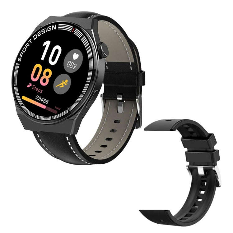 GT3Pro 1.28-Inch Health Monitoring Bluetooth Call Smart Watch With NFC, Color: Black Leather