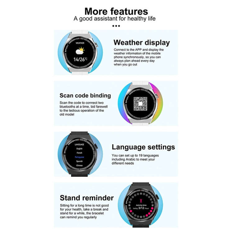 GT3Pro 1.28-Inch Health Monitoring Bluetooth Call Smart Watch With NFC, Color: Silver Steel