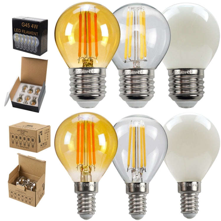 6pcs /Box G45 Bulb LED Lamp Fixture Illuminator Vintage Filament Lights, Style: Gold Small Screw(...