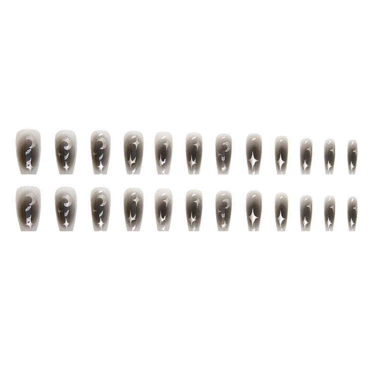 24pcs /Box  Press On Nails Dark Star and Moon Series False Nails Mid-Length Ballet Nails(R722)