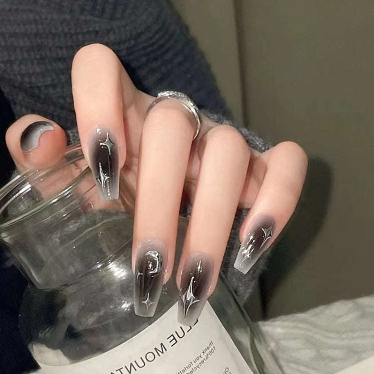 24pcs /Box  Press On Nails Dark Star and Moon Series False Nails Mid-Length Ballet Nails(R722)