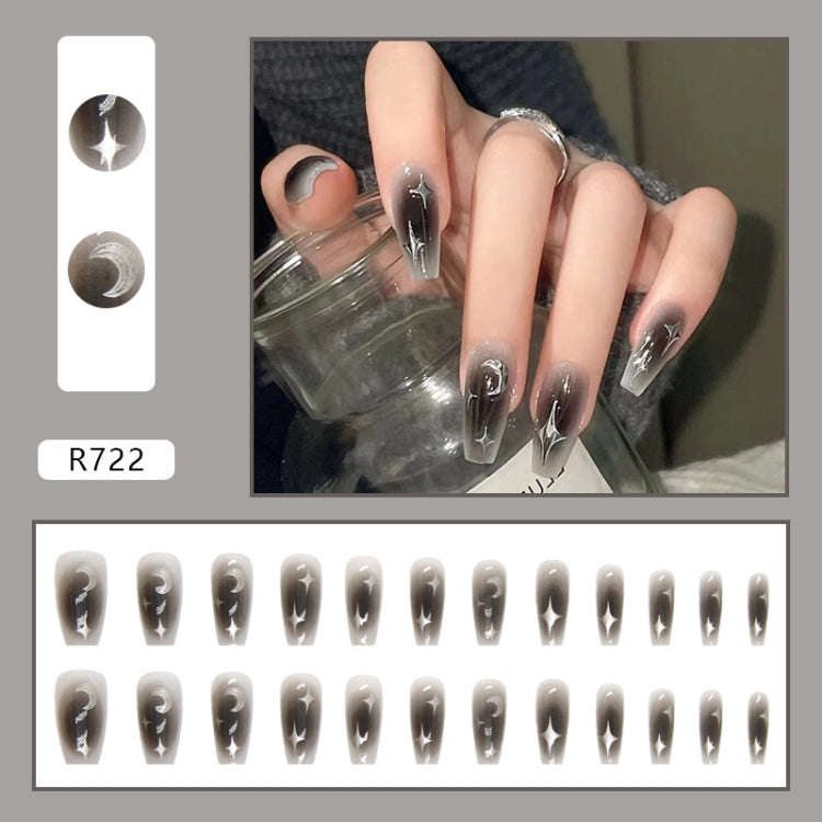 24pcs /Box  Press On Nails Dark Star and Moon Series False Nails Mid-Length Ballet Nails(R722)
