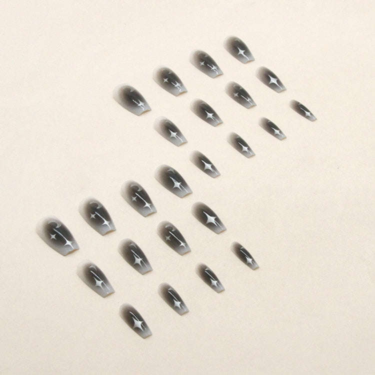 24pcs /Box  Press On Nails Dark Star and Moon Series False Nails Mid-Length Ballet Nails(R722)
