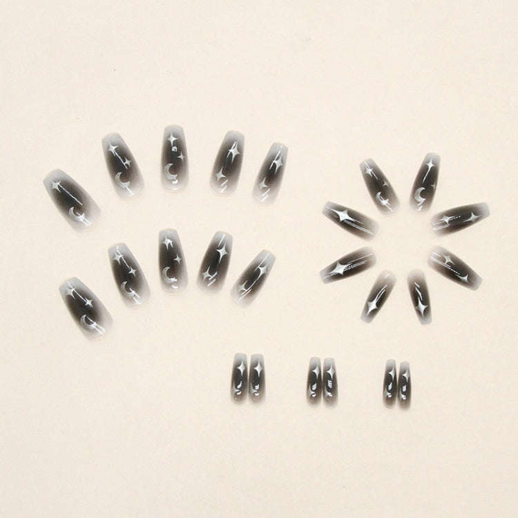 24pcs /Box  Press On Nails Dark Star and Moon Series False Nails Mid-Length Ballet Nails(R722)