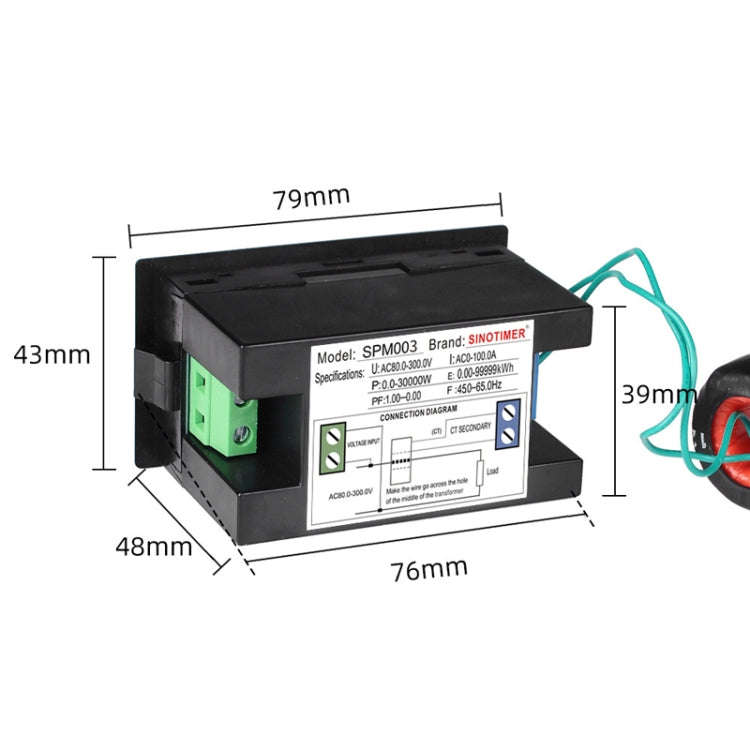 SINOTIMER SPM003 AC LED Digital Voltmeter Frequency Factors Meter Power Monitor, Specification: A...