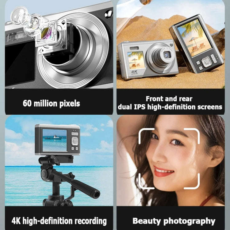 4K HD Optical Zoom Digital Camera 60MP Dual Screen Selfie Camera, No Memory(White)