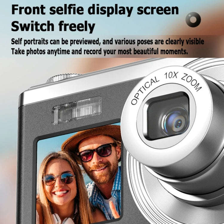 4K HD Optical Zoom Digital Camera 60MP Dual Screen Selfie Camera, No Memory(White)