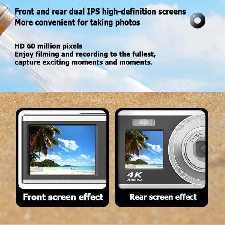 4K HD Optical Zoom Digital Camera 60MP Dual Screen Selfie Camera, No Memory(White)