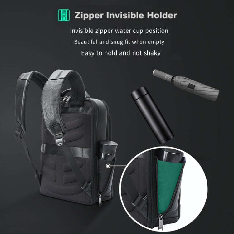 Bopai Large-Capacity Waterproof Business Laptop Backpack With USB+Type-C Port, Color: Black