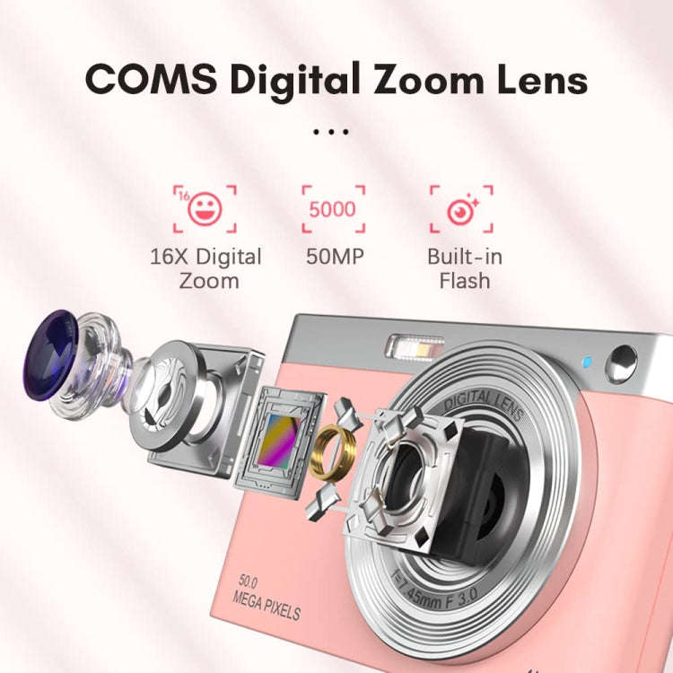 50 MP HD Camera 4K Video Retro Vlog Self-Shooting Camera(Pink)