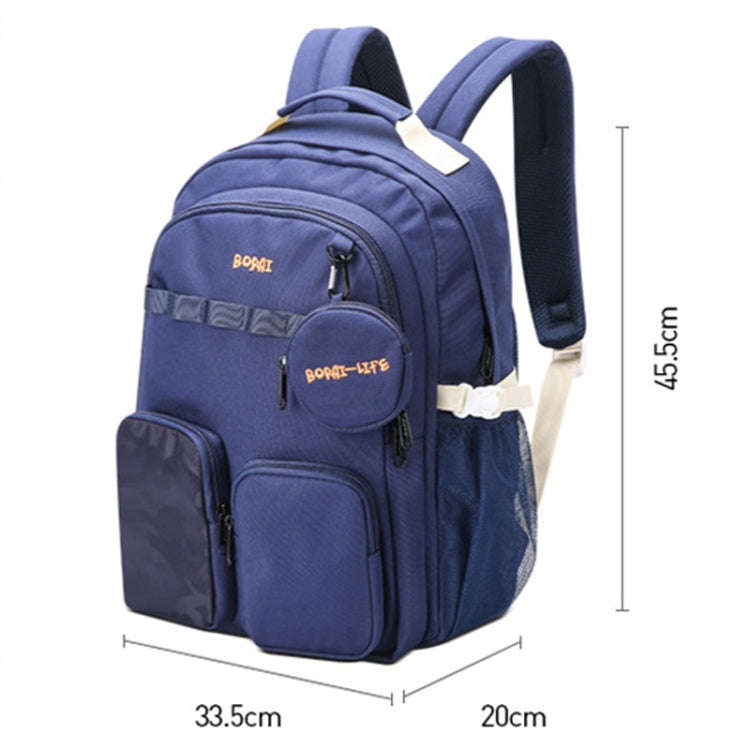 Bopai 68-01729 Large Capacity Canvas Lightweight and Breathable Student Schoolbag(Deep Blue 2)