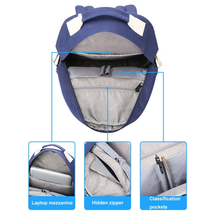 Bopai 68-01729 Large Capacity Canvas Lightweight and Breathable Student Schoolbag(Deep Blue 2)