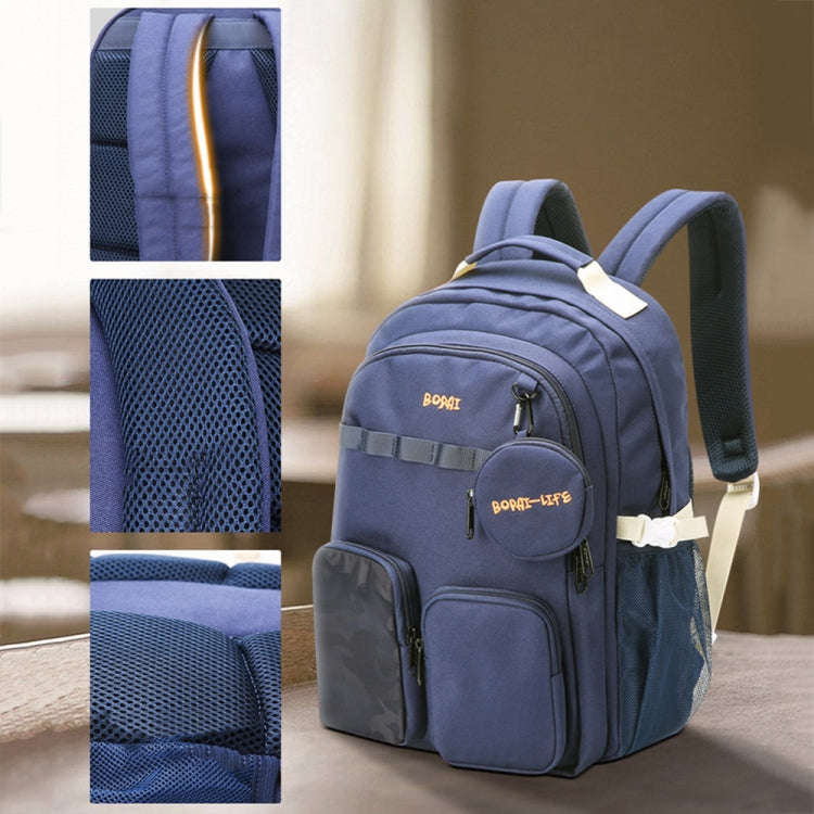 Bopai 68-01729 Large Capacity Canvas Lightweight and Breathable Student Schoolbag(Deep Blue 2)
