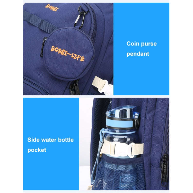 Bopai 68-01729 Large Capacity Canvas Lightweight and Breathable Student Schoolbag(Deep Blue 2)