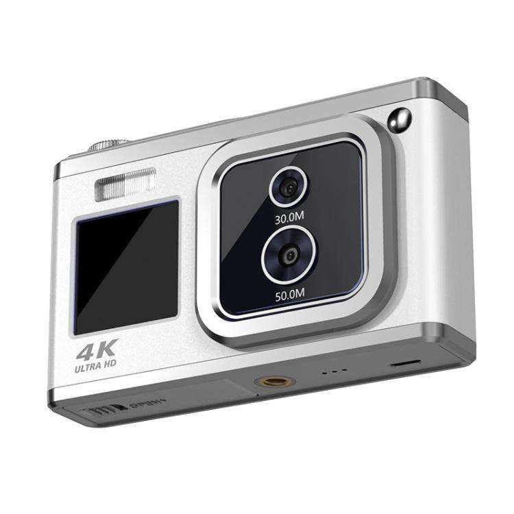 4K HD Optical Dual Lens Digital Camera 50MP Dual Screen Selfie Camera, No Memory(White)
