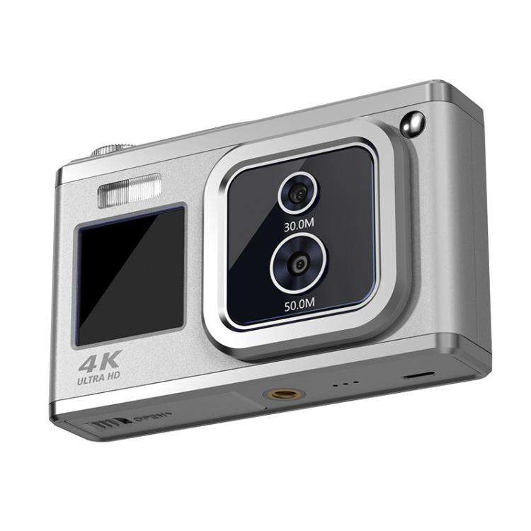 4K HD Optical Dual Lens Digital Camera 50MP Dual Screen Selfie Camera, No Memory(Silver)
