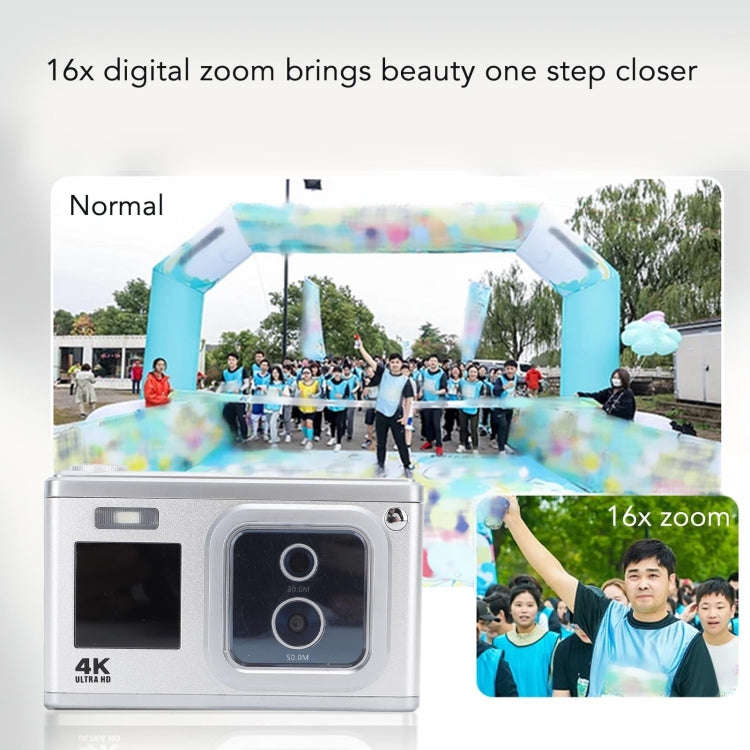 4K HD Optical Dual Lens Digital Camera 50MP Dual Screen Selfie Camera, No Memory(White)