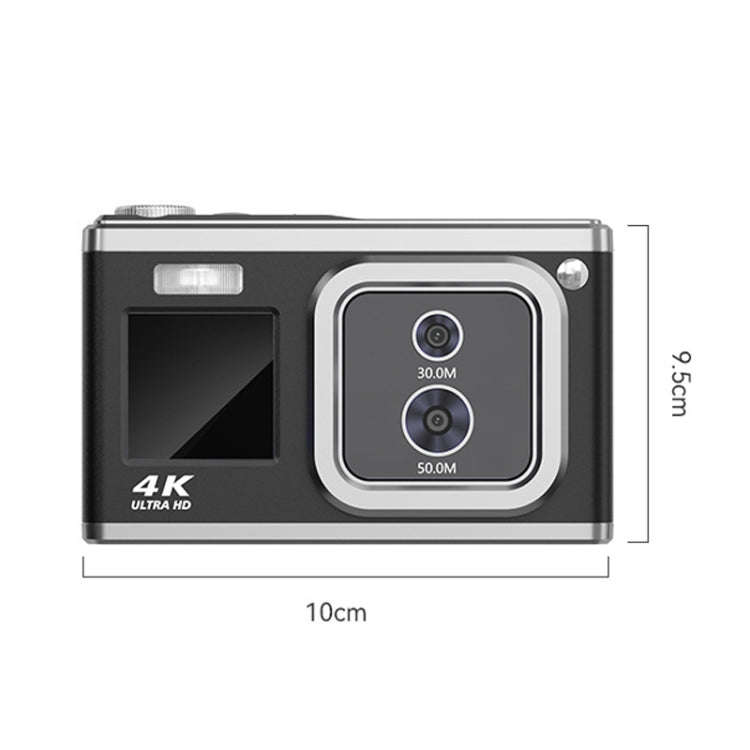 4K HD Optical Dual Lens Digital Camera 50MP Dual Screen Selfie Camera, No Memory(Black)
