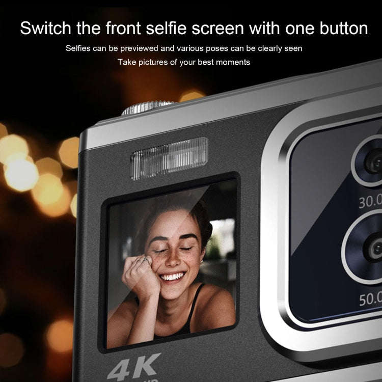 4K HD Optical Dual Lens Digital Camera 50MP Dual Screen Selfie Camera, No Memory(Black)
