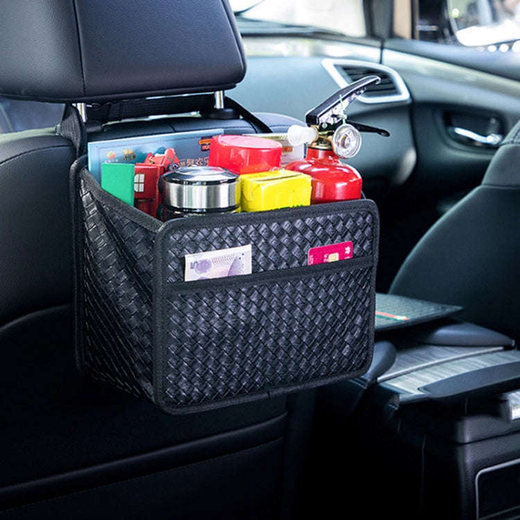 Car Hanging Garbage Bag Multifunctional Folding Storage Box, Model: H613 Litchi Pattern