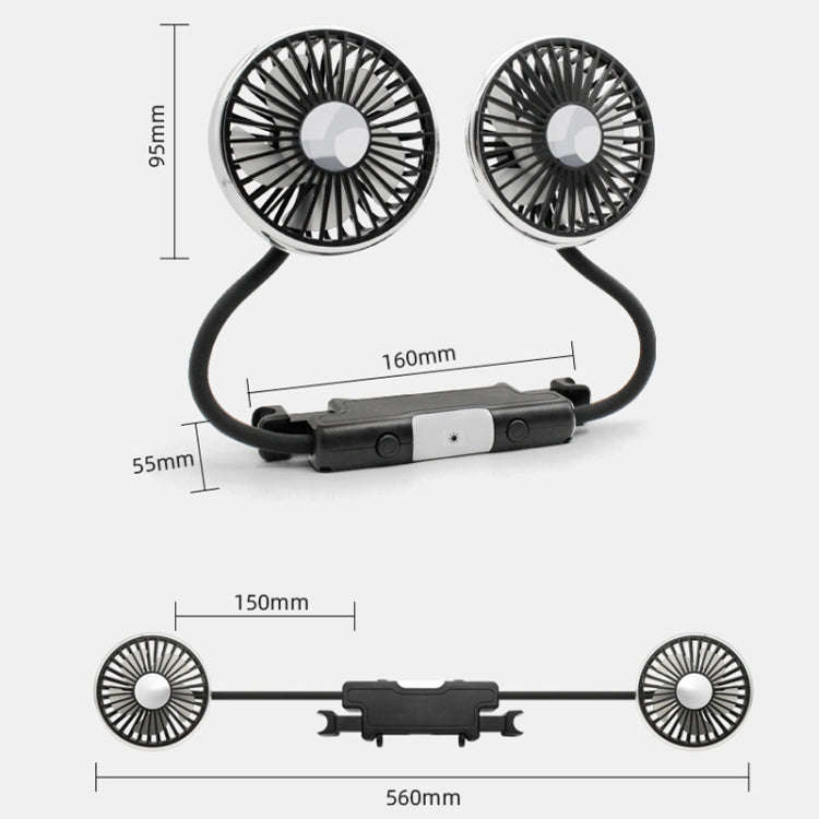 Car Double-head Hose Seat Fan with Light(Black)