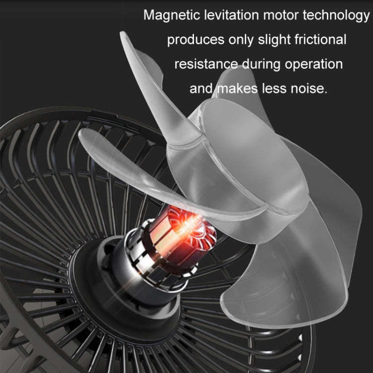 Car Clip-On Rechargeable Electric Oscillating Head Fan With Light(Black)