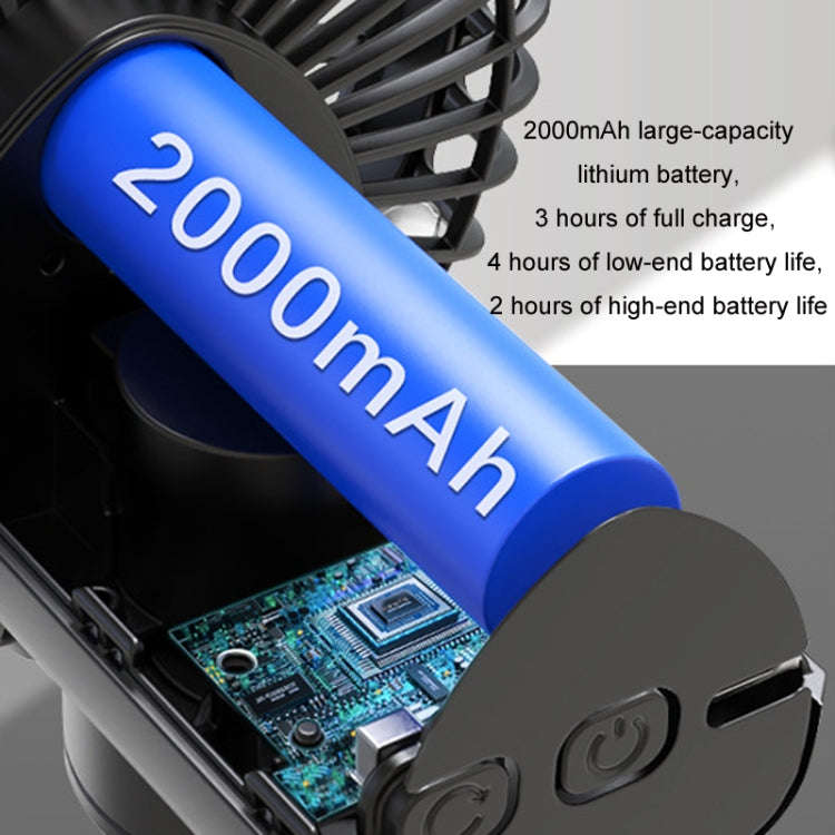 Car Clip-On Rechargeable Electric Oscillating Head Fan With Light(Black)