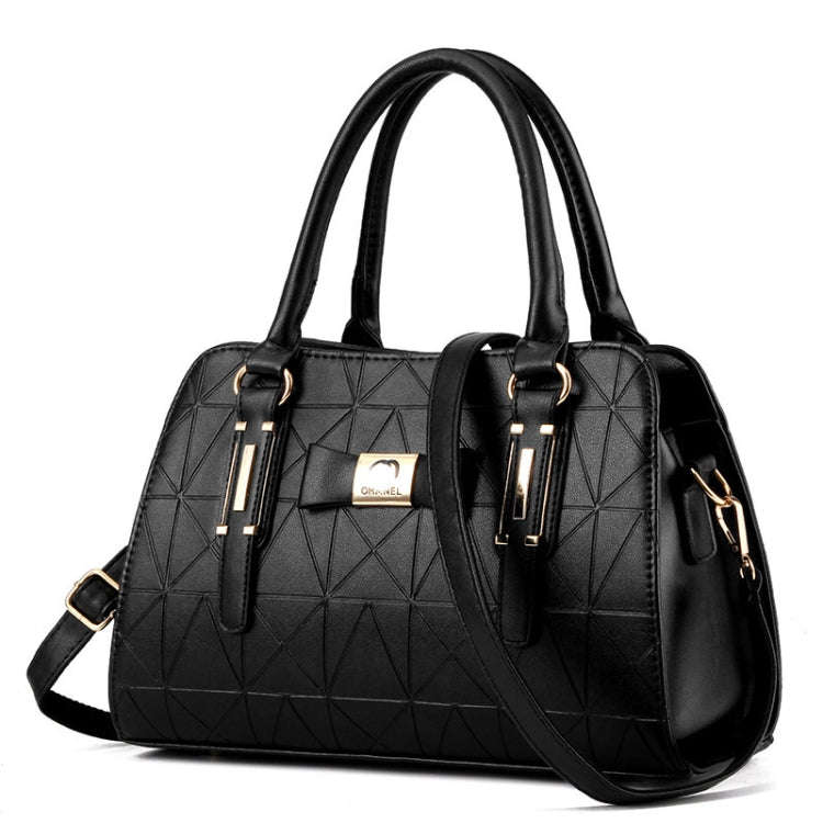 Women Bowknot Embossed Handbag Large Capacity Shoulder Bag(Black)