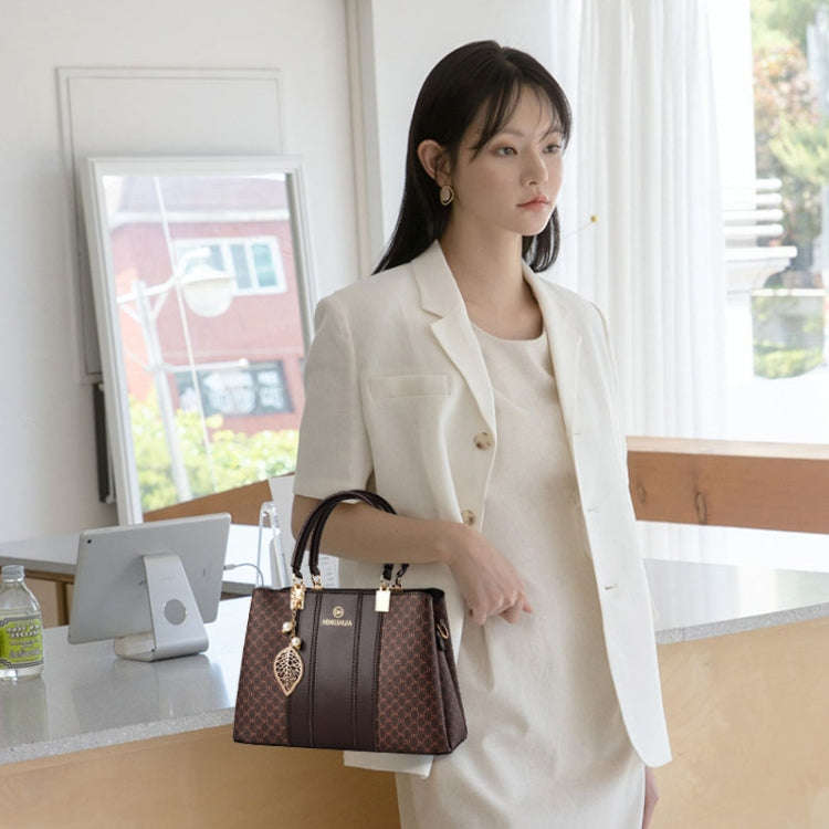 Spring Summer Lady Handbag Large Capacity Colorblocking Shoulder Crossbody Bag(Coffee)