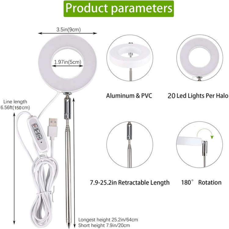 Single Head  LED Angel Ring Plant Growth Light Imitation Sunlight Telescopic Plant Fill Light