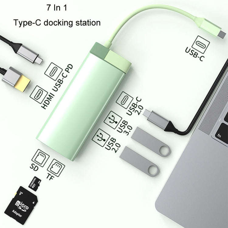 BS7A 7 In 1 Type-C Docking Station Multi-Function USB Hub Docking Station Converter(Green)