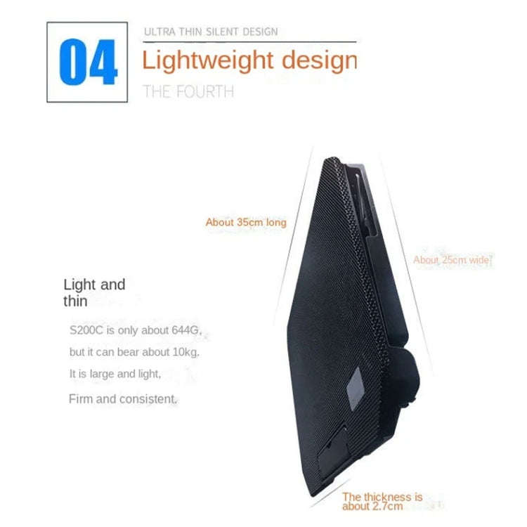 NUOXI S200C Laptop Silent Radiator Multi-level Adjustable Metal Bracket Base(Black)