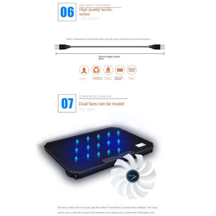 NUOXI S200C Laptop Silent Radiator Multi-level Adjustable Metal Bracket Base(Blue)