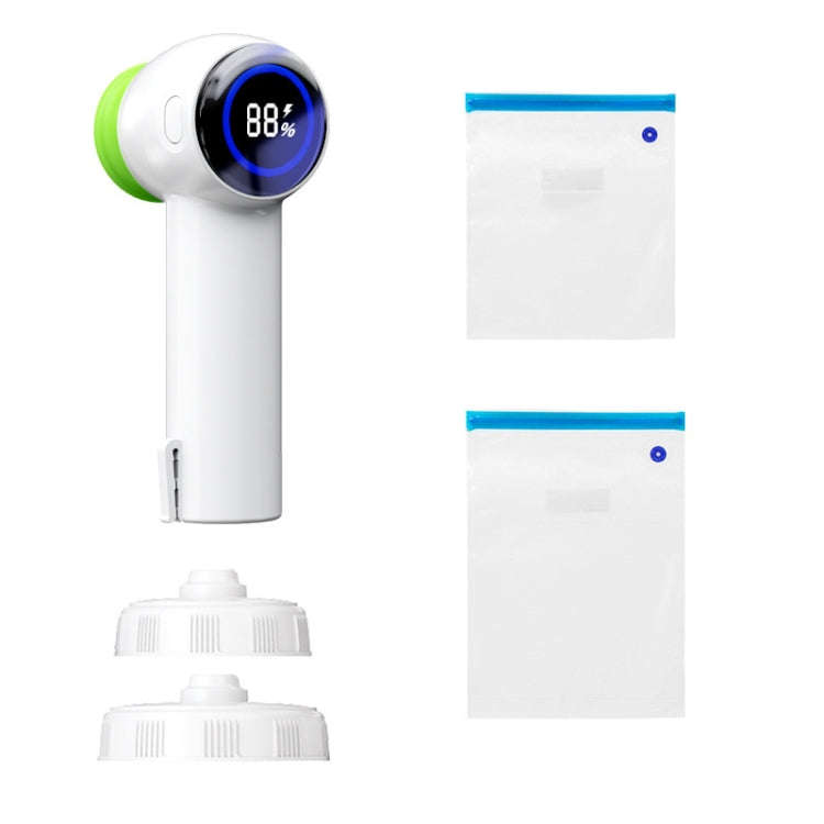 KZ-90 Digital Display Handheld Fresh-Keeping Bag Bottle Vacuum Sealer, Spec: with Lid+Cap+2 Bags