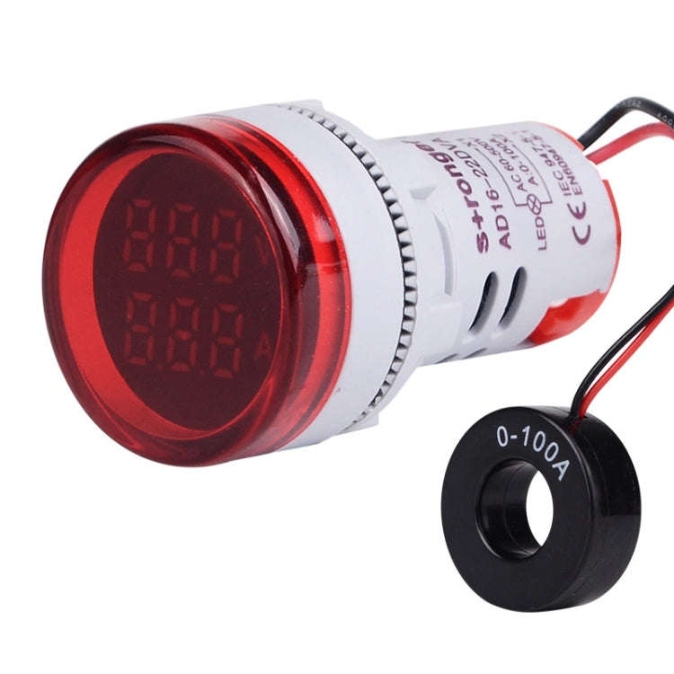 SINOTIMER ST16VA Round 22mm LED Digital Display AC Voltage Current Indicator AC 60-500V 0-100A(01...
