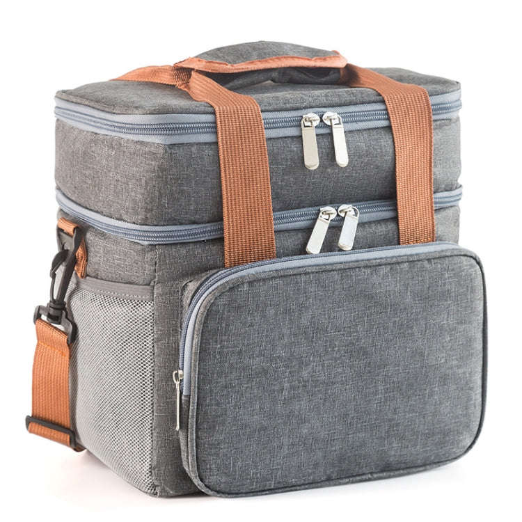 Double Layer Insulated Lunch Bag Large Capacity Food Cooler Bag with Shoulder Strap(Grey)