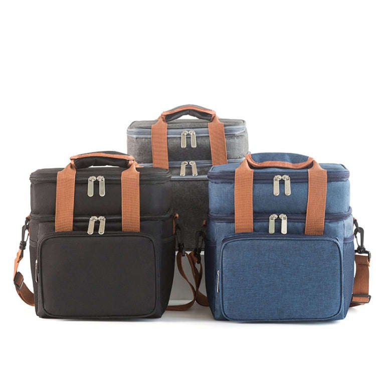 Double Layer Insulated Lunch Bag Large Capacity Food Cooler Bag with Shoulder Strap(Grey)