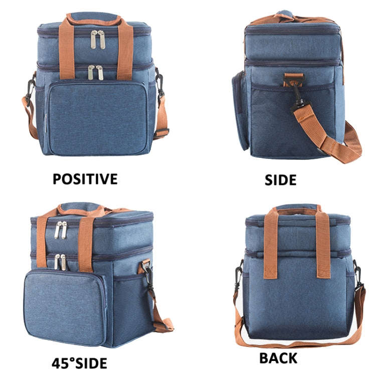Double Layer Insulated Lunch Bag Large Capacity Food Cooler Bag with Shoulder Strap(Grey)