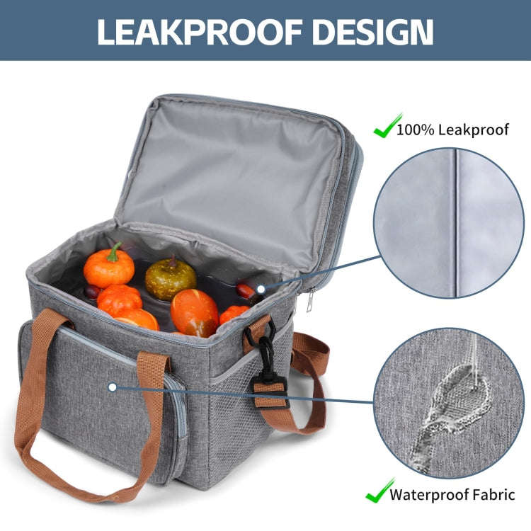 Double Layer Insulated Lunch Bag Large Capacity Food Cooler Bag with Shoulder Strap(Grey)